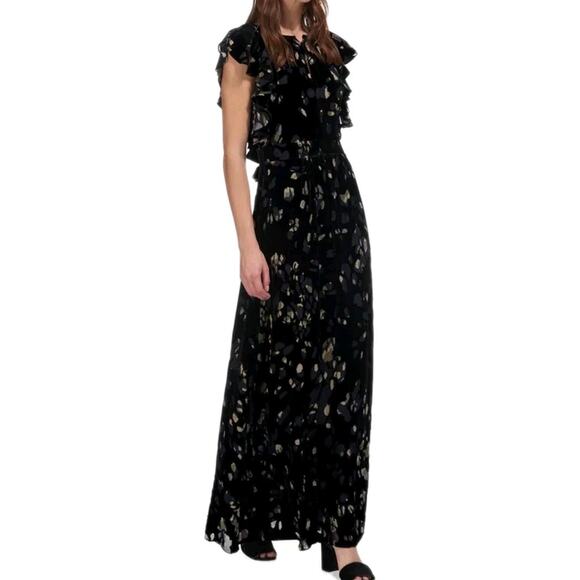 Caara Womens Velvet Burnout Flutter Maxi Dress XL Whimsigoth Fairy Grunge Black - Picture 1 of 10